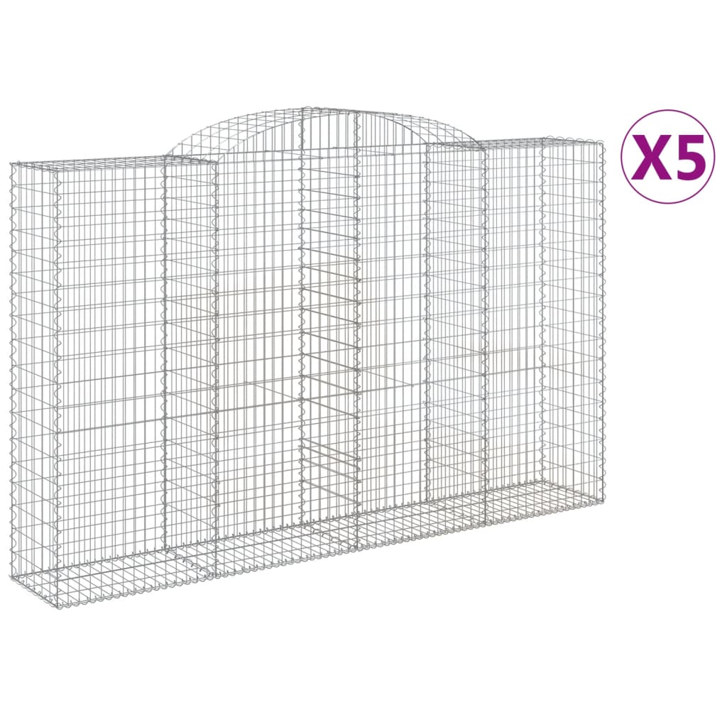 vidaXL Coșuri gabion arcuite 5 buc, 300x50x180/200 cm, fier galvanizat