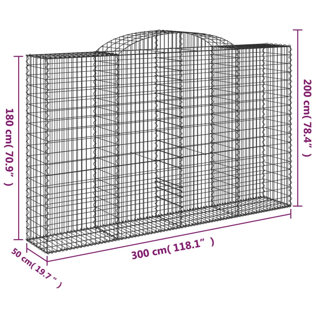 vidaXL Coșuri gabion arcuite 10 buc, 300x50x180/200 cm fier galvanizat vidaXL Coșuri gabion arcuite 10 buc, 300x50x180/200 cm fier galvanizat