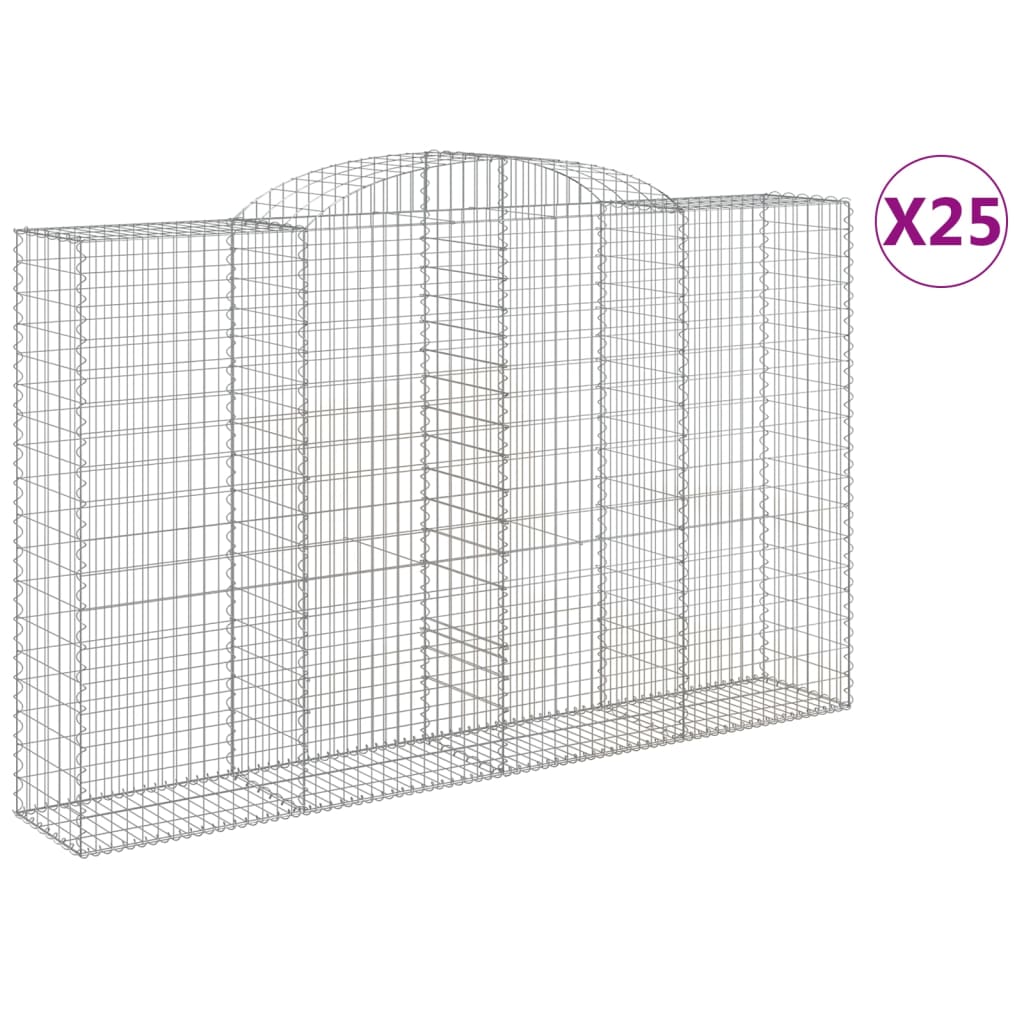 vidaXL Coșuri gabion arcuite 25 buc, 300x50x180/200 cm fier galvanizat