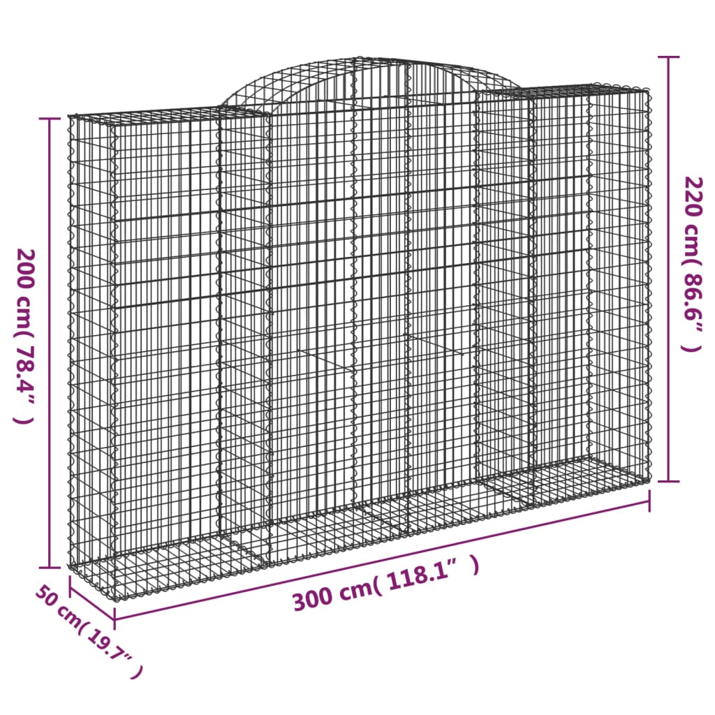 vidaXL Coșuri gabion arcuite 5 buc. 300x50x200/220 cm, fier galvanizat