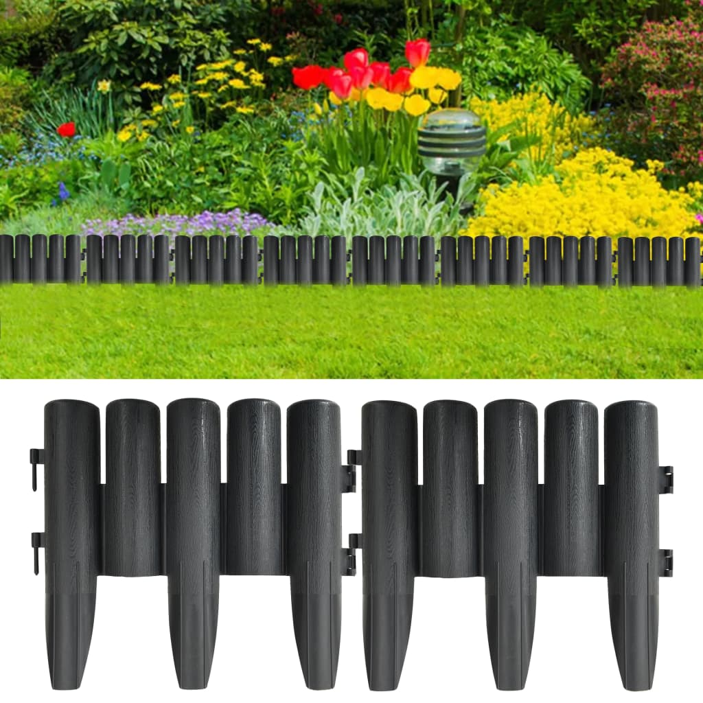 vidaXL Borduri de gazon, 36 buc., antracit, 10 m, PP vidaXL Borduri de gazon, 36 buc., antracit, 10 m, PP