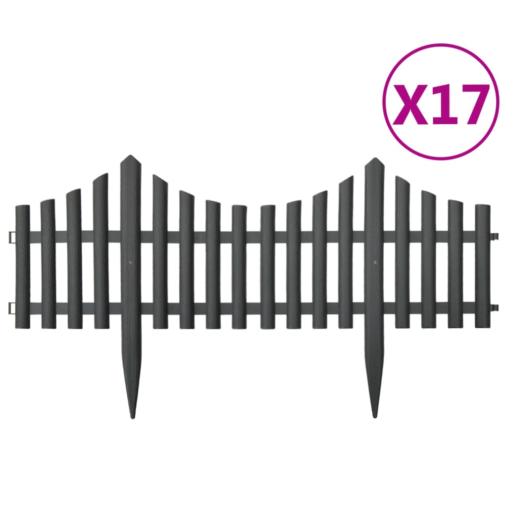 vidaXL Borduri de gazon, 17 buc., antracit, 10 m, PP vidaXL Borduri de gazon, 17 buc., antracit, 10 m, PP
