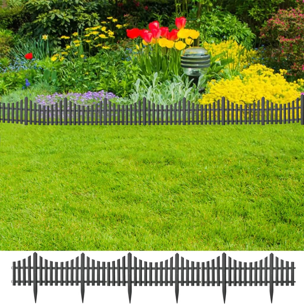 vidaXL Borduri de gazon, 17 buc., antracit, 10 m, PP vidaXL Borduri de gazon, 17 buc., antracit, 10 m, PP