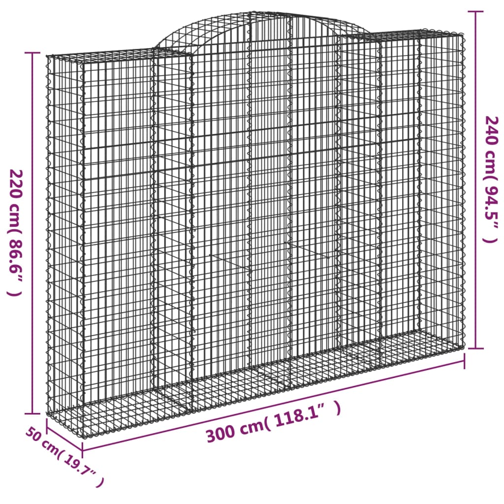 vidaXL Coșuri gabion arcuite, 13 buc 300x50x220/240cm, fier galvanizat vidaXL Coșuri gabion arcuite, 13 buc 300x50x220/240cm, fier galvanizat