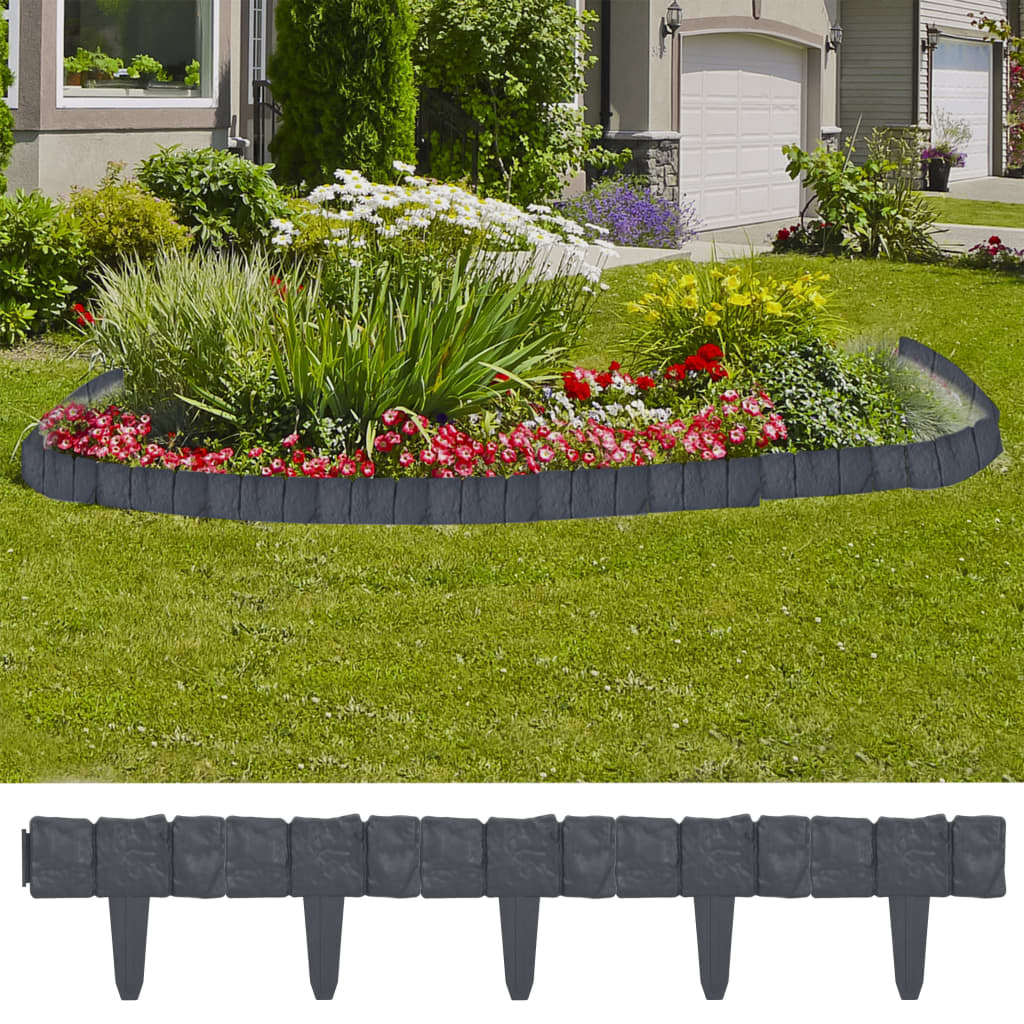 vidaXL Gard de gazon, 41 buc., 10 m, plastic, aspect piatră vidaXL Gard de gazon, 41 buc., 10 m, plastic, aspect piatră