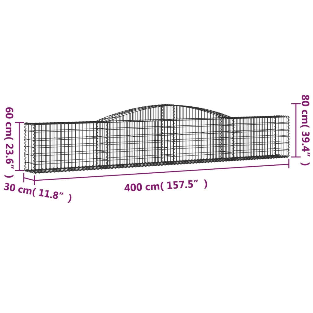 vidaXL Coșuri gabion arcuite 10 buc, 400x30x60/80 cm, fier galvanizat vidaXL Coșuri gabion arcuite 10 buc, 400x30x60/80 cm, fier galvanizat
