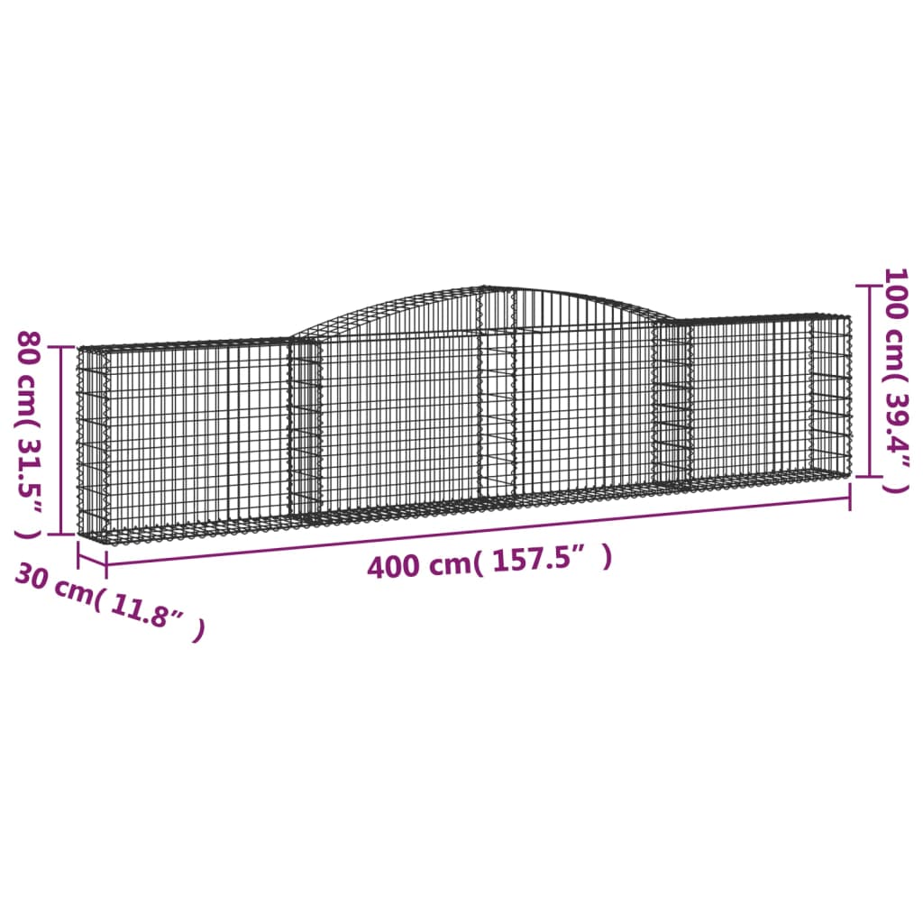 vidaXL Coșuri gabion arcuite 15 buc, 400x30x80/100 cm, fier galvanizat vidaXL Coșuri gabion arcuite 15 buc, 400x30x80/100 cm, fier galvanizat