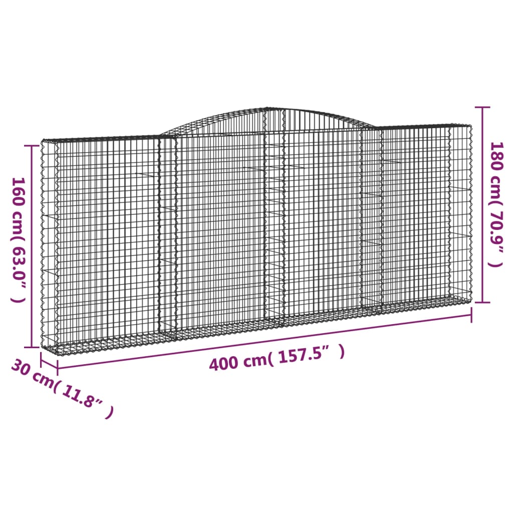vidaXL Coșuri gabion arcuite 2 buc. 400x30x160/180 cm fier galvanizat