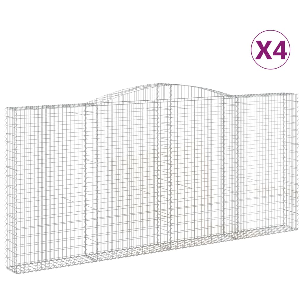 vidaXL Coșuri gabion arcuite 4 buc, 400x30x180/200 cm, fier galvanizat