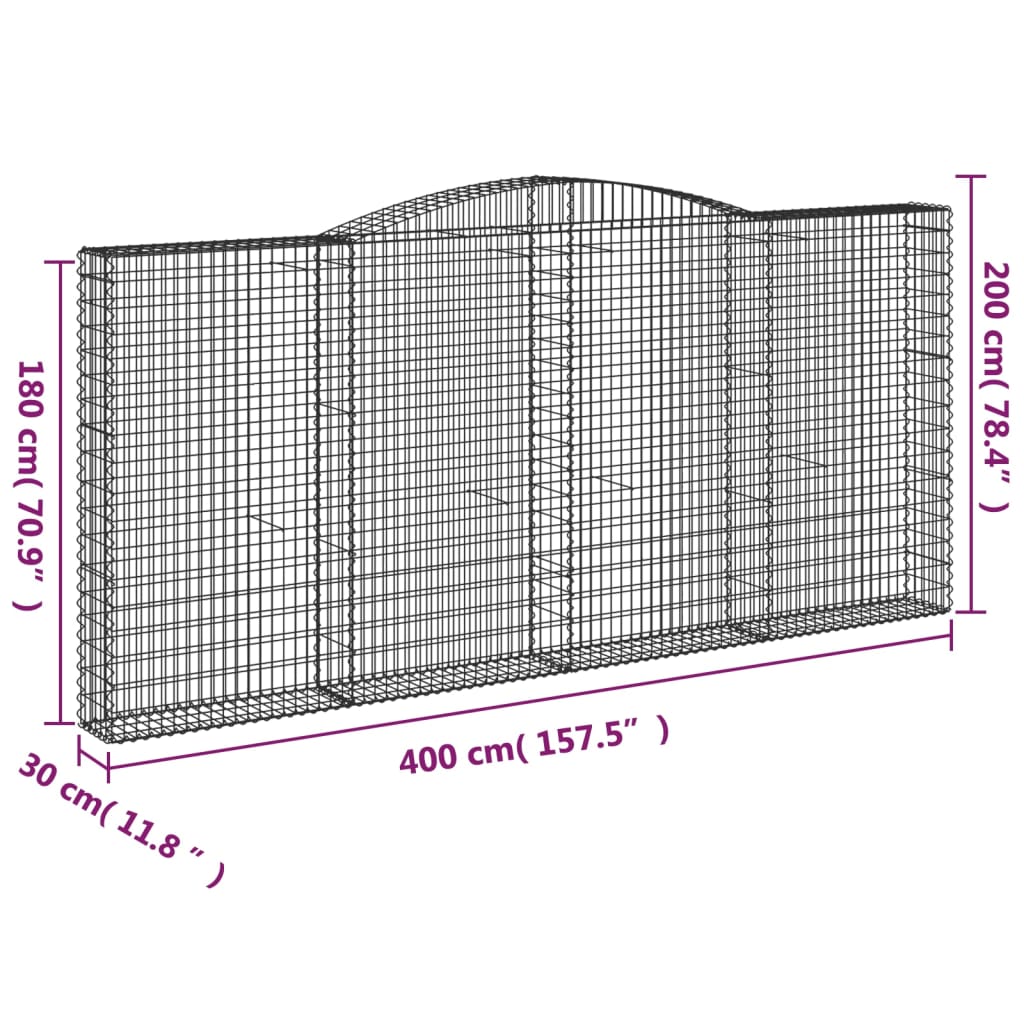 vidaXL Coșuri gabion arcuite 10 buc, 400x30x180/200cm, fier galvanizat vidaXL Coșuri gabion arcuite 10 buc, 400x30x180/200cm, fier galvanizat