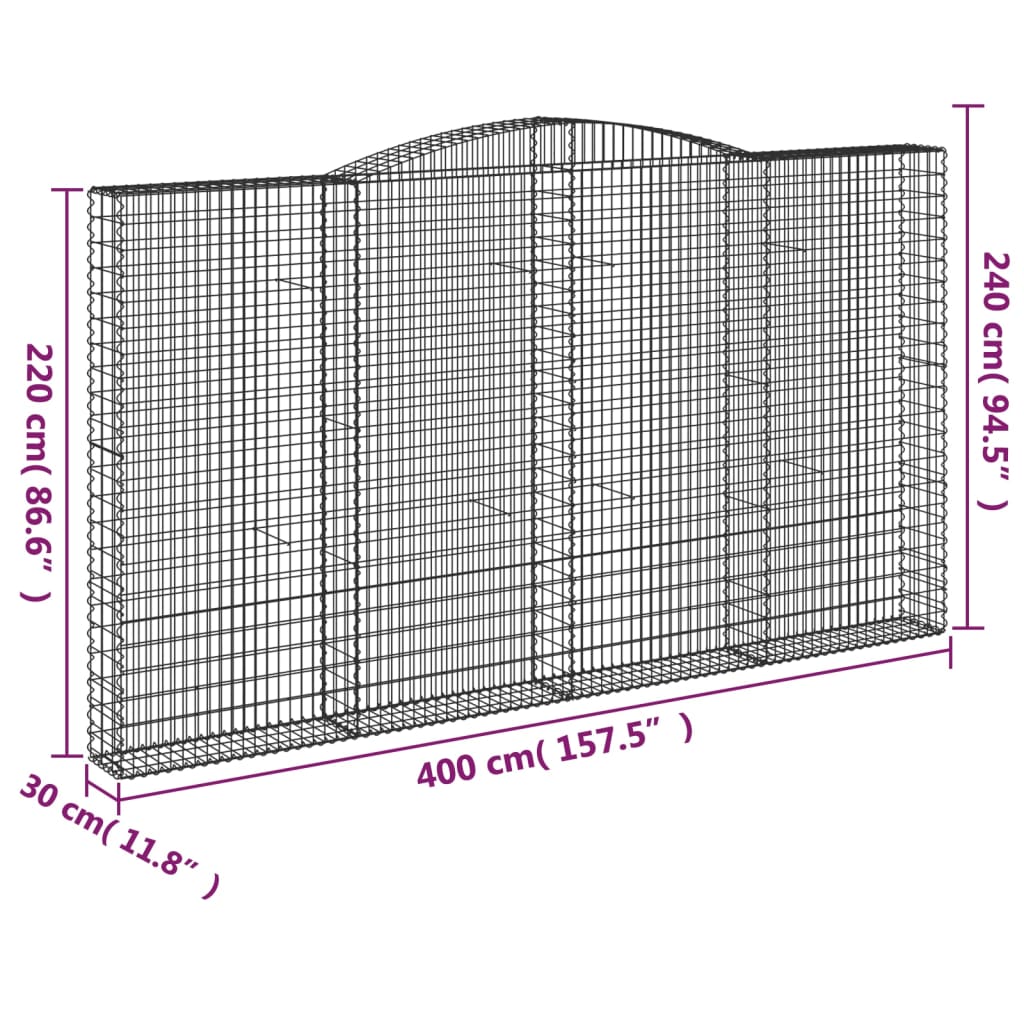 vidaXL Coșuri gabion arcuite 10 buc, 400x30x220/240cm, fier galvanizat vidaXL Coșuri gabion arcuite 10 buc, 400x30x220/240cm, fier galvanizat