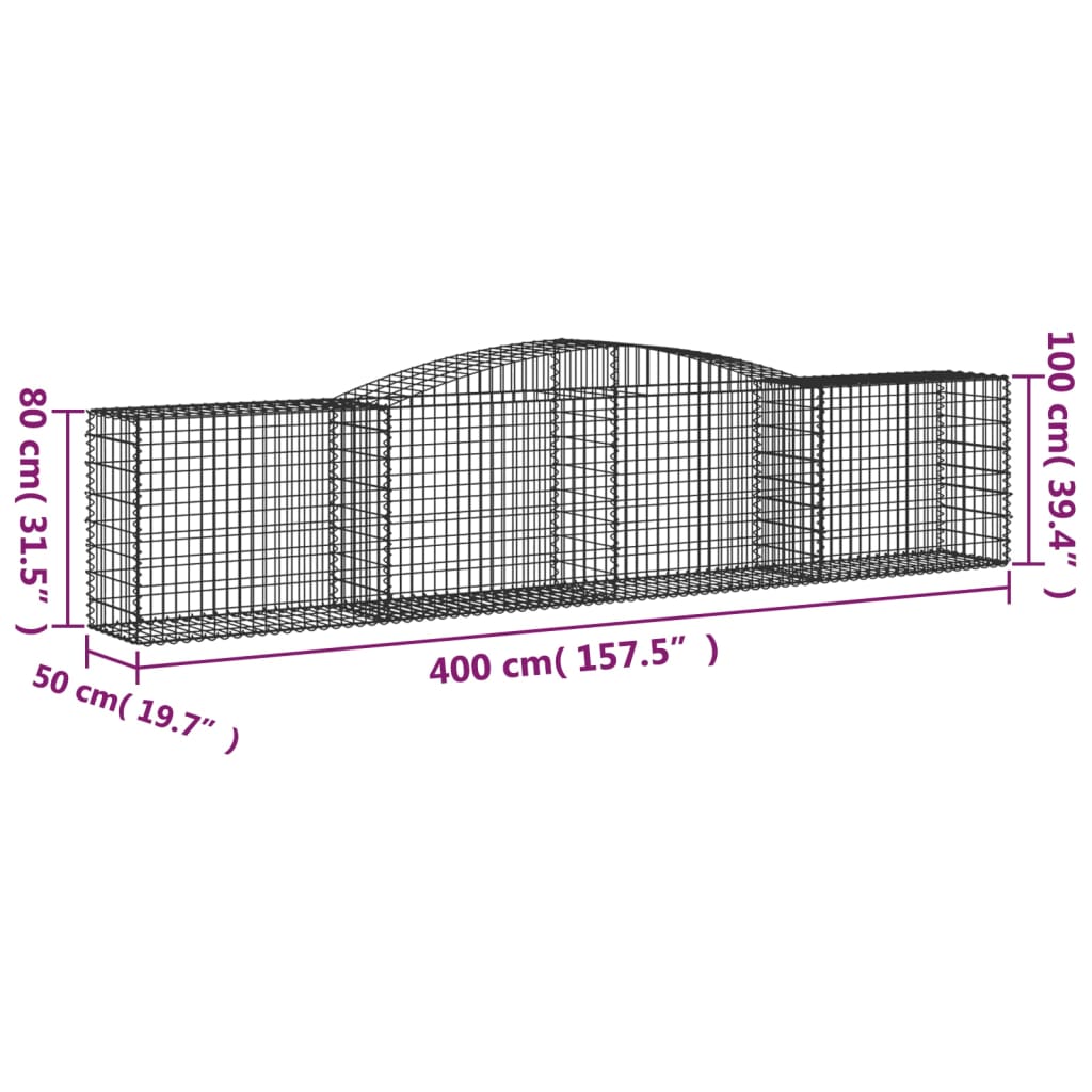 vidaXL Coșuri gabion arcuite 5 buc, 400x50x80/100 cm, fier galvanizat
