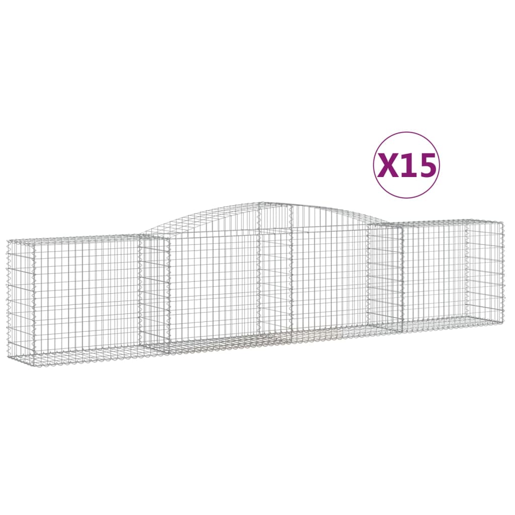vidaXL Coșuri gabion arcuite 15 buc, 400x50x80/100 cm, fier galvanizat
