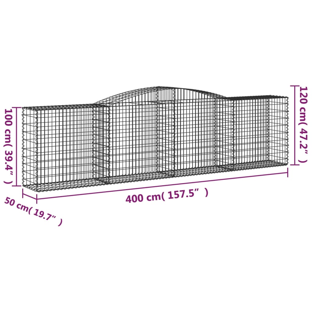 vidaXL Coșuri gabion arcuite 10 buc, 400x50x100/120 cm fier galvanizat vidaXL Coșuri gabion arcuite 10 buc, 400x50x100/120 cm fier galvanizat