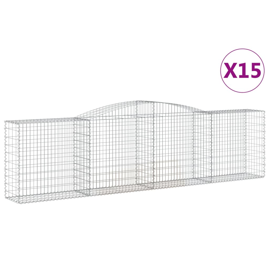 vidaXL Coșuri gabion arcuite 15 buc, 400x50x100/120 cm fier galvanizat