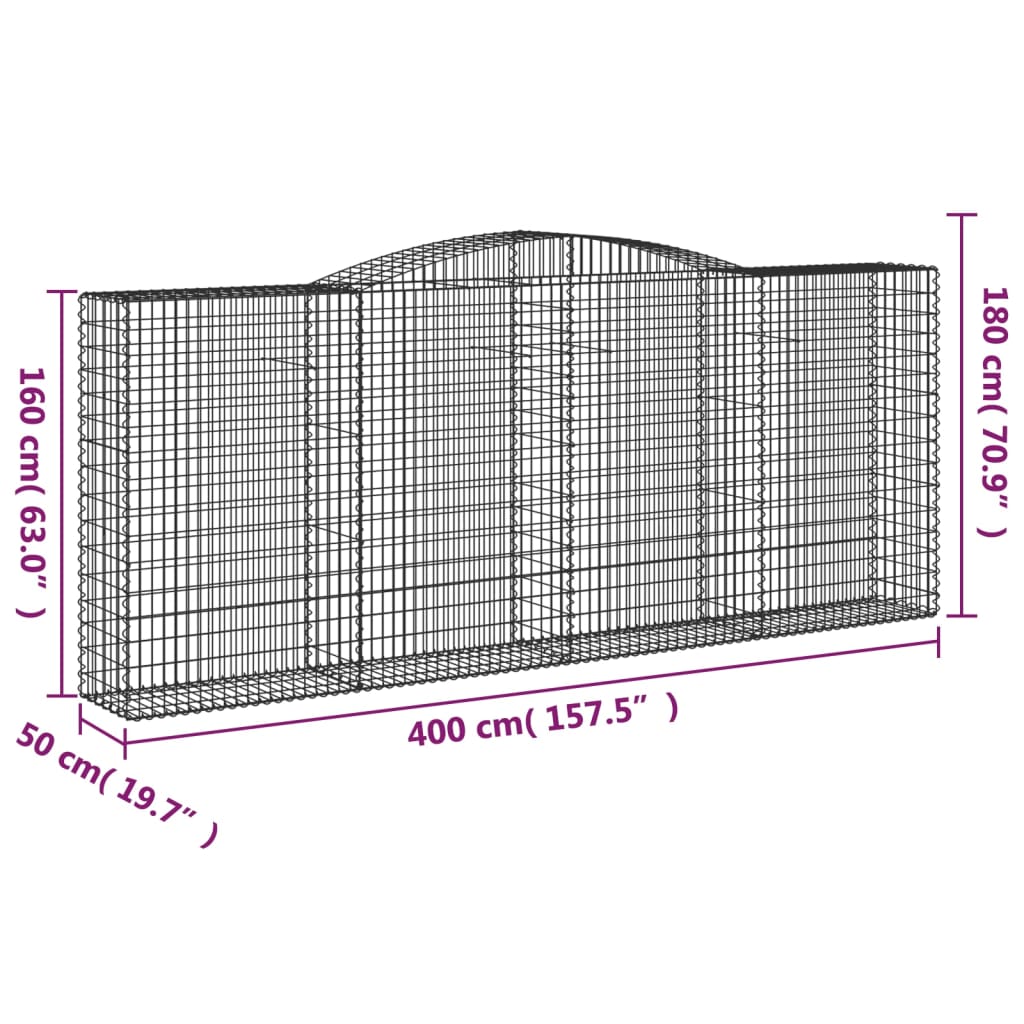 vidaXL Coșuri gabion arcuite 5 buc. 400x50x160/180 cm, fier galvanizat