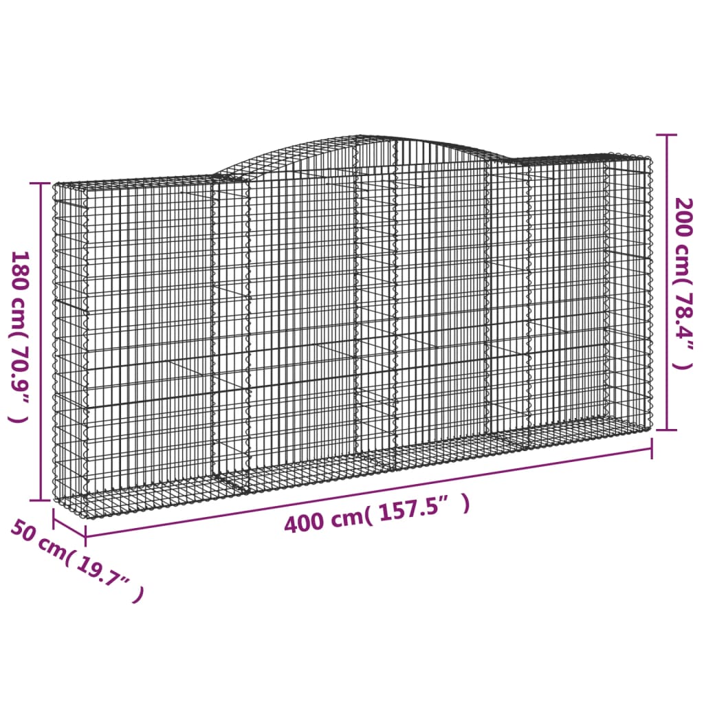 vidaXL Coșuri gabion arcuite 5 buc, 400x50x180/200 cm, fier galvanizat