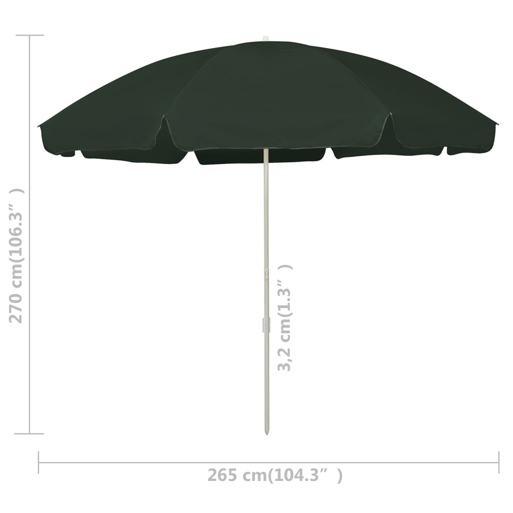 vidaXL Umbrelă de soare de plajă, verde, 300 cm