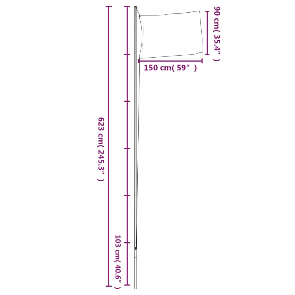 vidaXL Steag Italia și stâlp din aluminiu, 6,23 m vidaXL Steag Italia și stâlp din aluminiu, 6,23 m