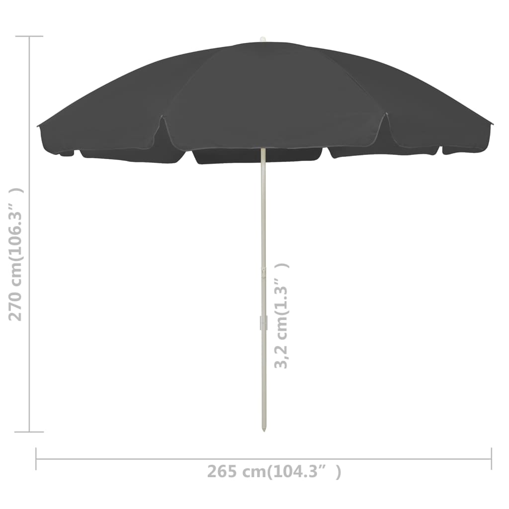 vidaXL Umbrelă de soare de plajă, antracit, 300 cm