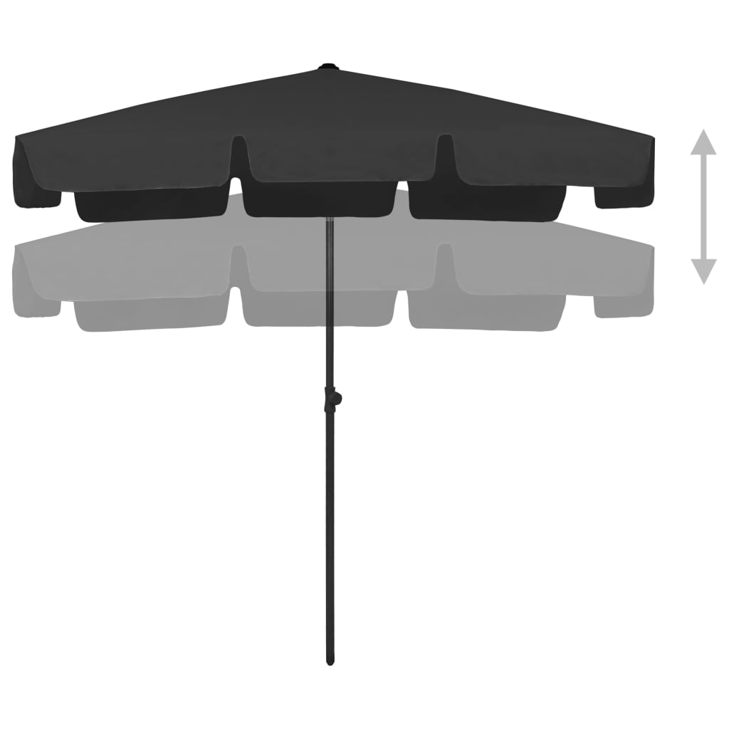 vidaXL Umbrelă de soare de plajă, negru, 200x125 cm