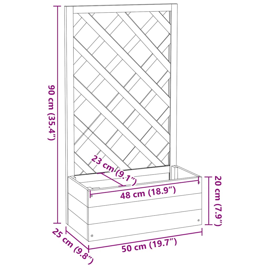 vidaXL Jardinieră cu spalier de grădină, gri, 50x25x90 cm, lemn brad