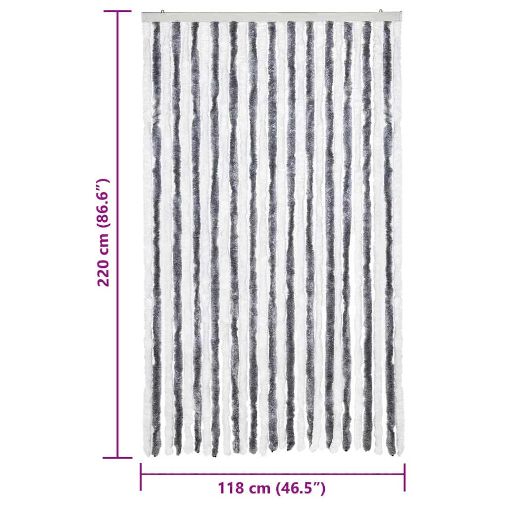 vidaXL Perdea pentru insecte, gri și alb, 118 x 220 cm, chenille vidaXL Perdea pentru insecte, gri și alb, 118 x 220 cm, chenille