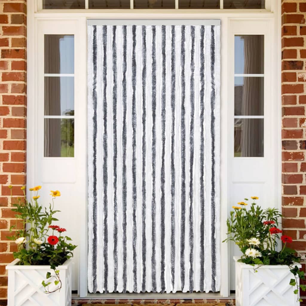 vidaXL Perdea pentru insecte, gri și alb, 118 x 220 cm, chenille vidaXL Perdea pentru insecte, gri și alb, 118 x 220 cm, chenille
