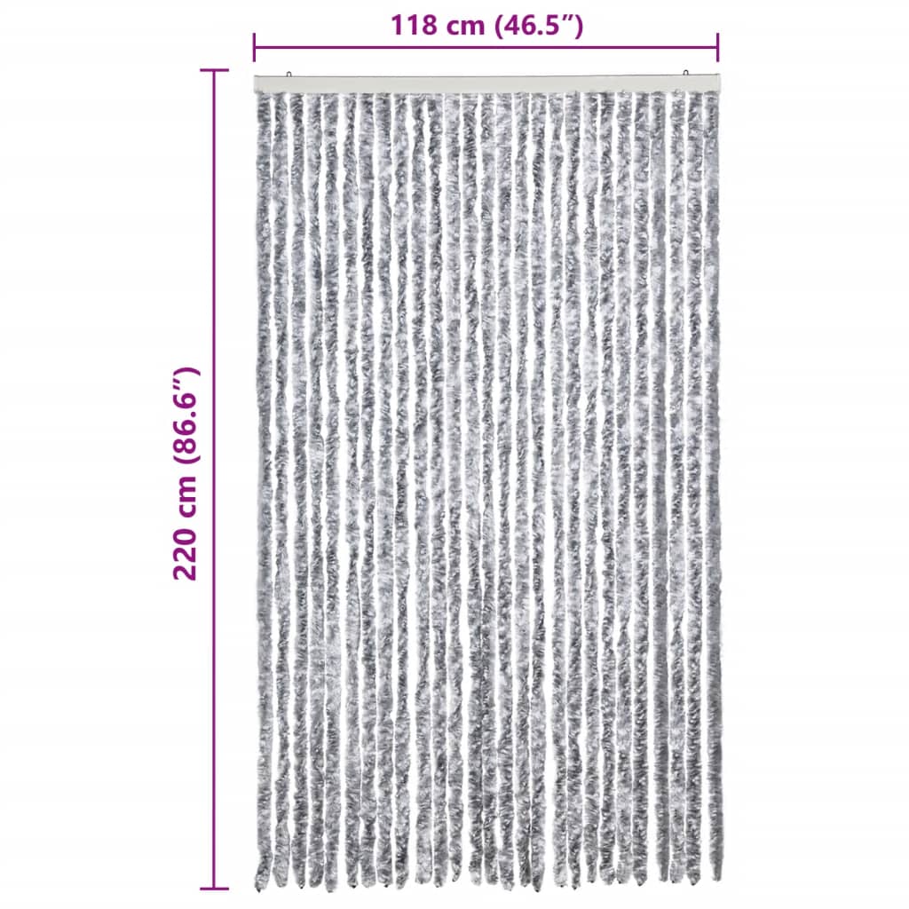 vidaXL Perdea pentru insecte, alb și gri, 118 x 220 cm, chenille vidaXL Perdea pentru insecte, alb și gri, 118 x 220 cm, chenille