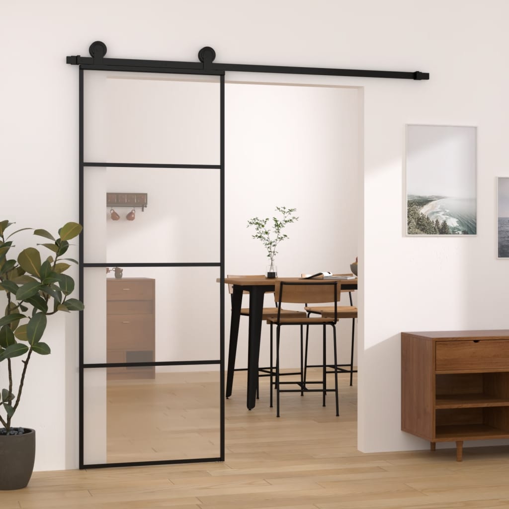 vidaXL Ușă glisantă cu set feronerie, 76x205 cm, sticlă ESG/aluminiu vidaXL Ușă glisantă cu set feronerie, 76x205 cm, sticlă ESG/aluminiu