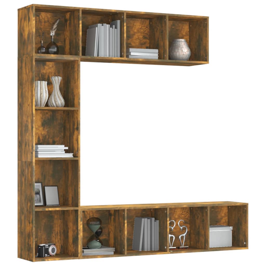 vidaXL Set dulap TV/cărți, 3 piese, stejar afumat, 180x30x180 cm vidaXL Set dulap TV/cărți, 3 piese, stejar afumat, 180x30x180 cm