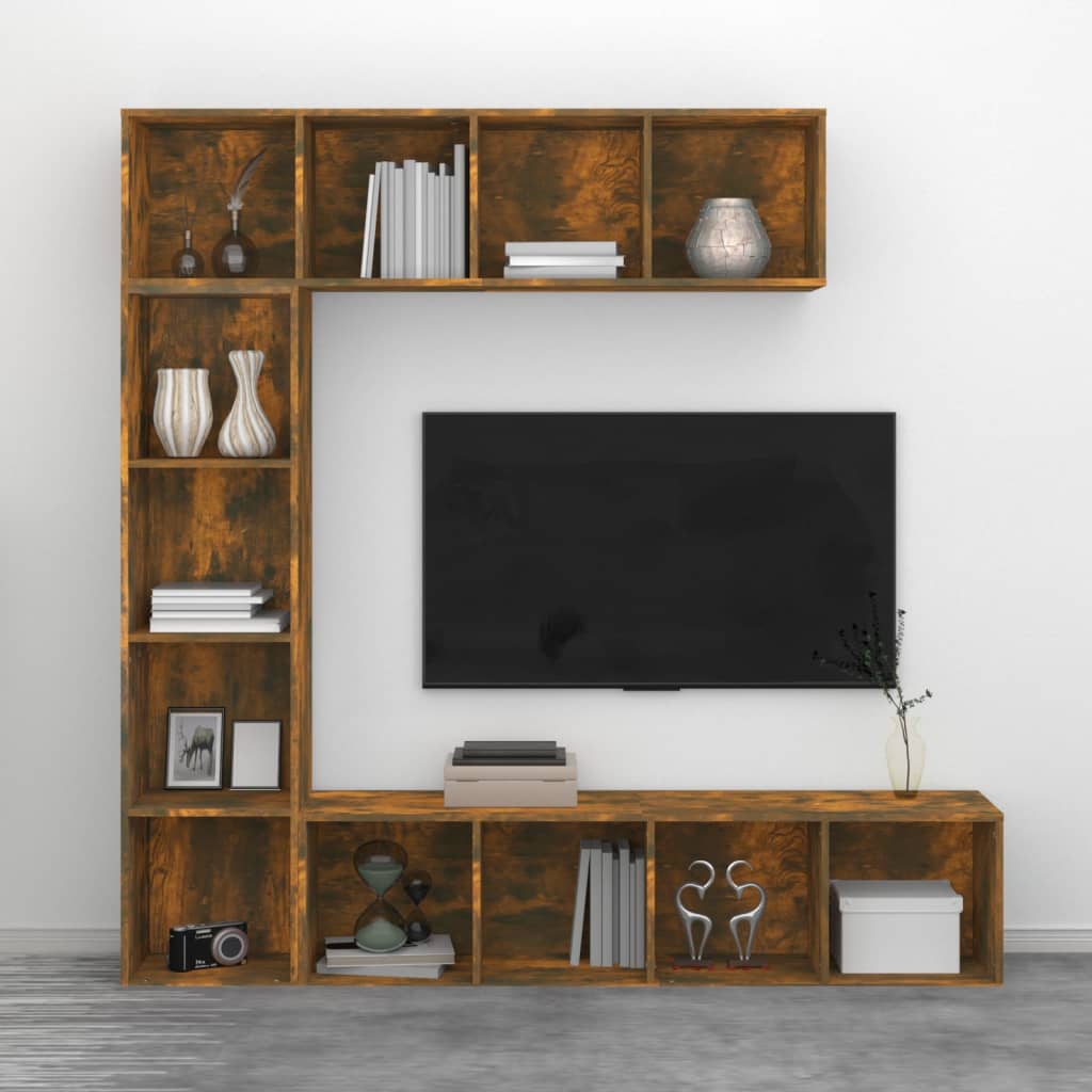vidaXL Set dulap TV/cărți, 3 piese, stejar afumat, 180x30x180 cm vidaXL Set dulap TV/cărți, 3 piese, stejar afumat, 180x30x180 cm