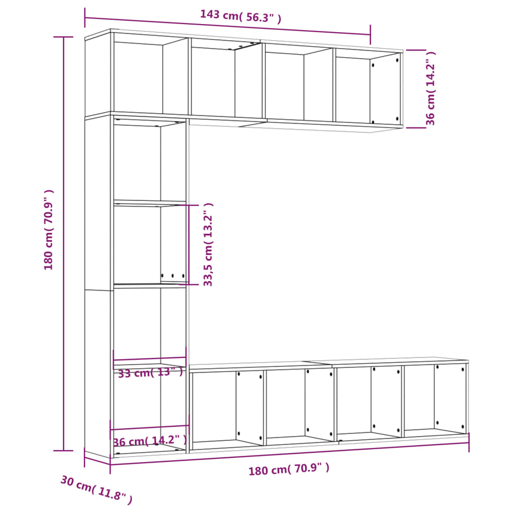 vidaXL Set dulap TV/cărți, 3 piese, stejar afumat, 180x30x180 cm vidaXL Set dulap TV/cărți, 3 piese, stejar afumat, 180x30x180 cm