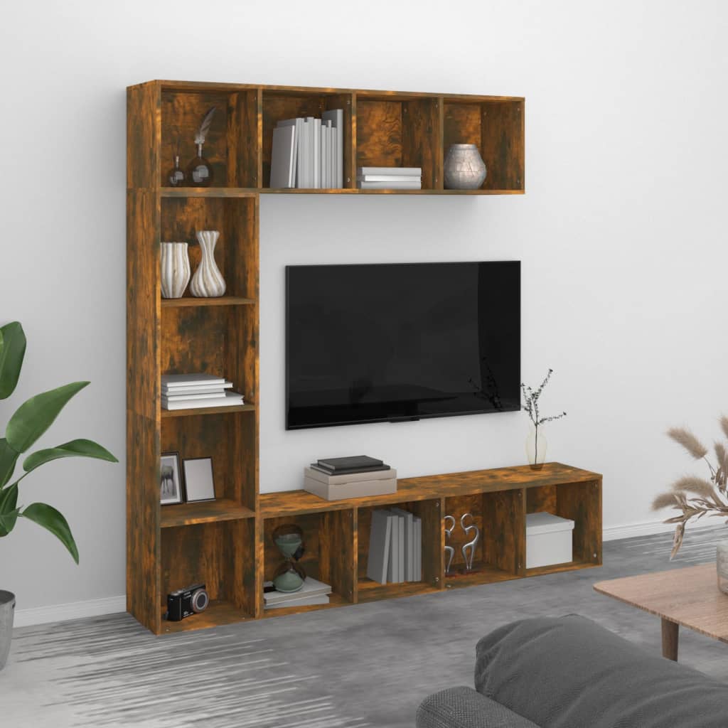 vidaXL Set dulap TV/cărți, 3 piese, stejar afumat, 180x30x180 cm vidaXL Set dulap TV/cărți, 3 piese, stejar afumat, 180x30x180 cm