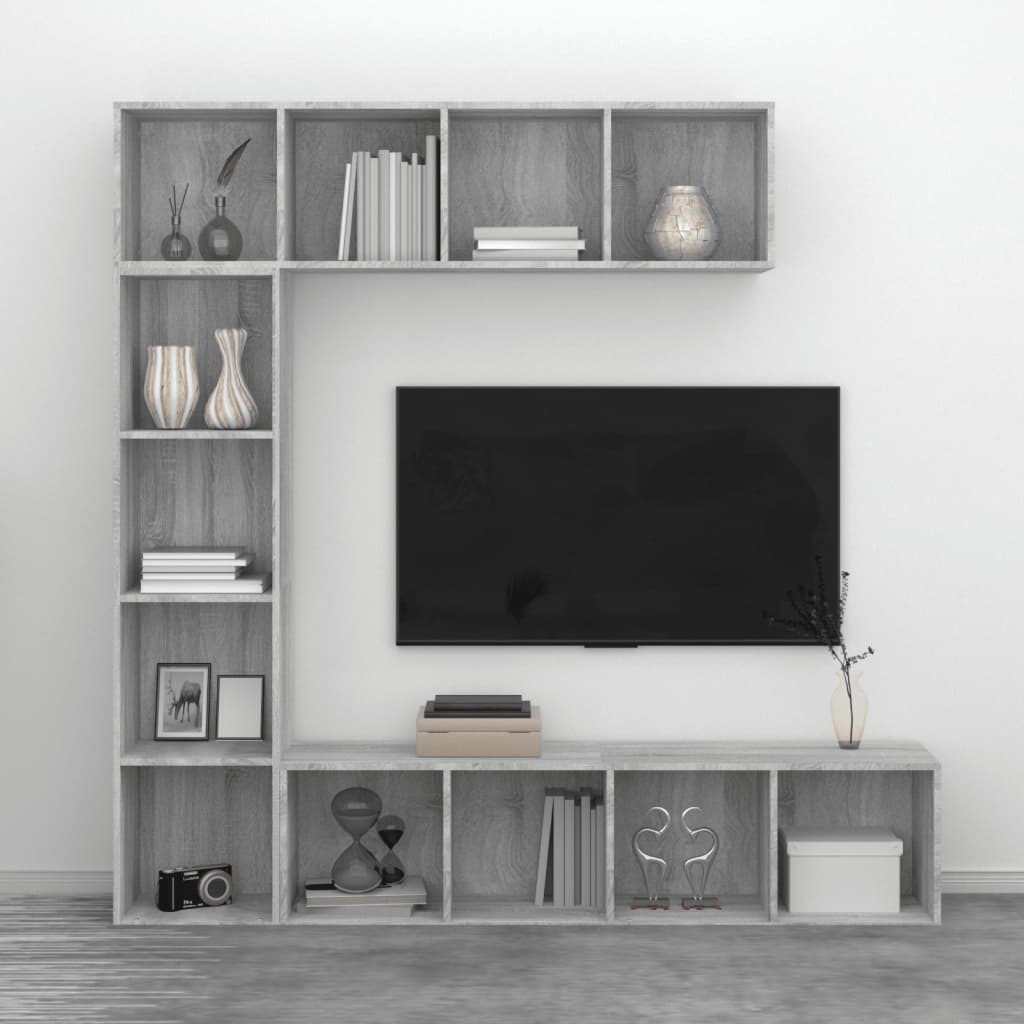 vidaXL Set dulap TV/cărți, 3 piese, sonoma gri, 180x30x180 cm vidaXL Set dulap TV/cărți, 3 piese, sonoma gri, 180x30x180 cm