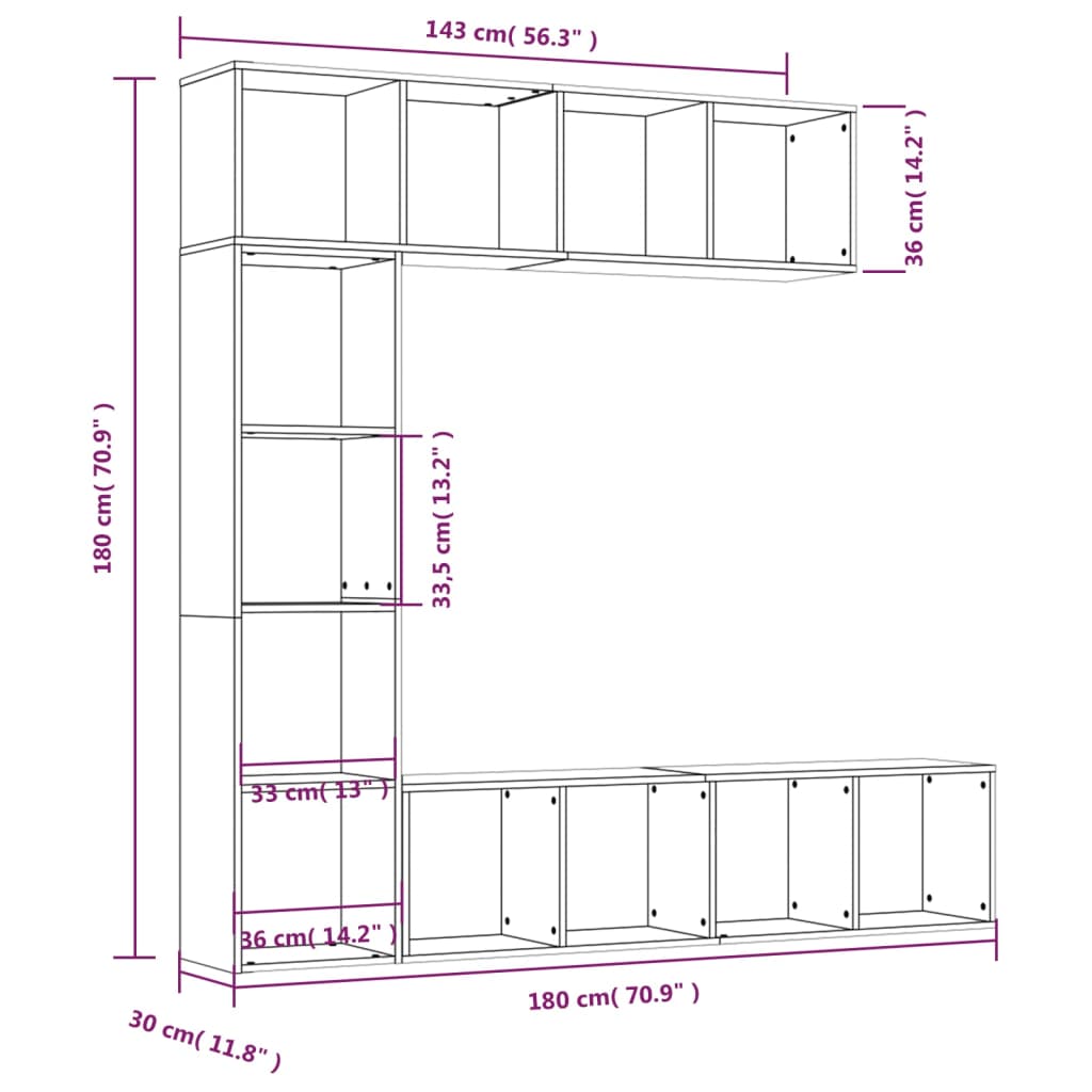 vidaXL Set dulap TV/cărți, 3 piese, stejar maro, 180x30x180 cm vidaXL Set dulap TV/cărți, 3 piese, stejar maro, 180x30x180 cm