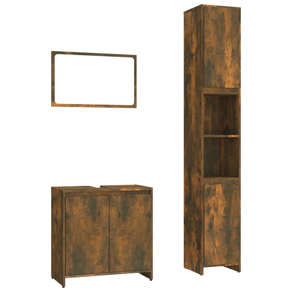 vidaXL Set mobilier de baie, 3 piese, stejar fumuriu, lemn prelucrat vidaXL Set mobilier de baie, 3 piese, stejar fumuriu, lemn prelucrat
