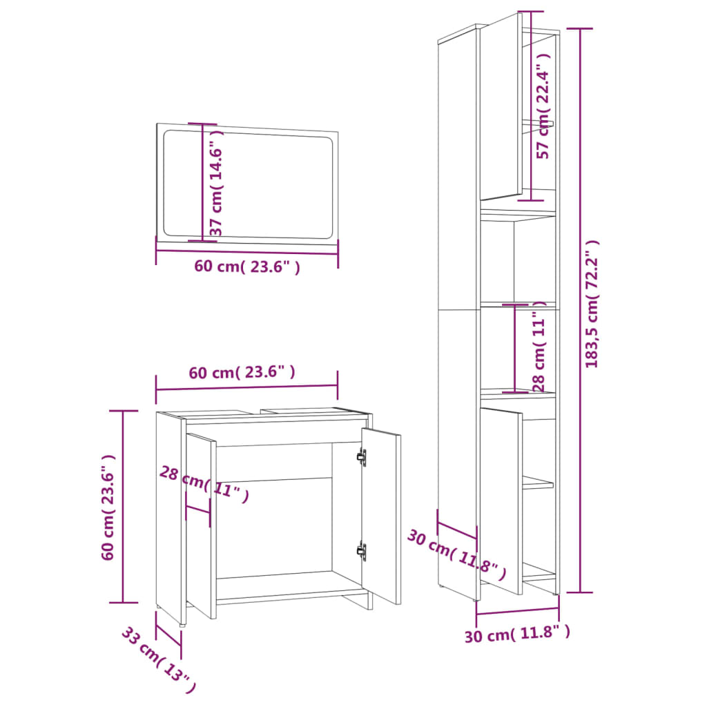 vidaXL Set mobilier de baie, 3 piese, stejar fumuriu, lemn prelucrat vidaXL Set mobilier de baie, 3 piese, stejar fumuriu, lemn prelucrat