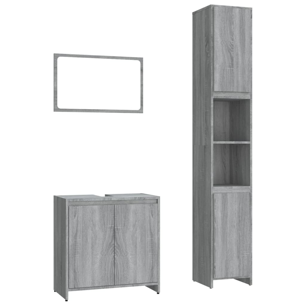 vidaXL Set mobilier de baie, 3 piese, gri sonoma, lemn prelucrat vidaXL Set mobilier de baie, 3 piese, gri sonoma, lemn prelucrat