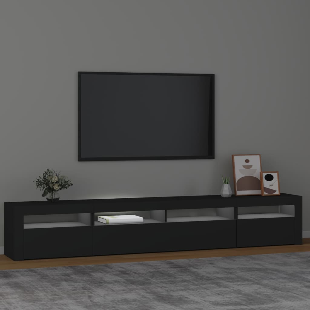 vidaXL Comodă TV cu lumini LED, negru, 240x35x40cm