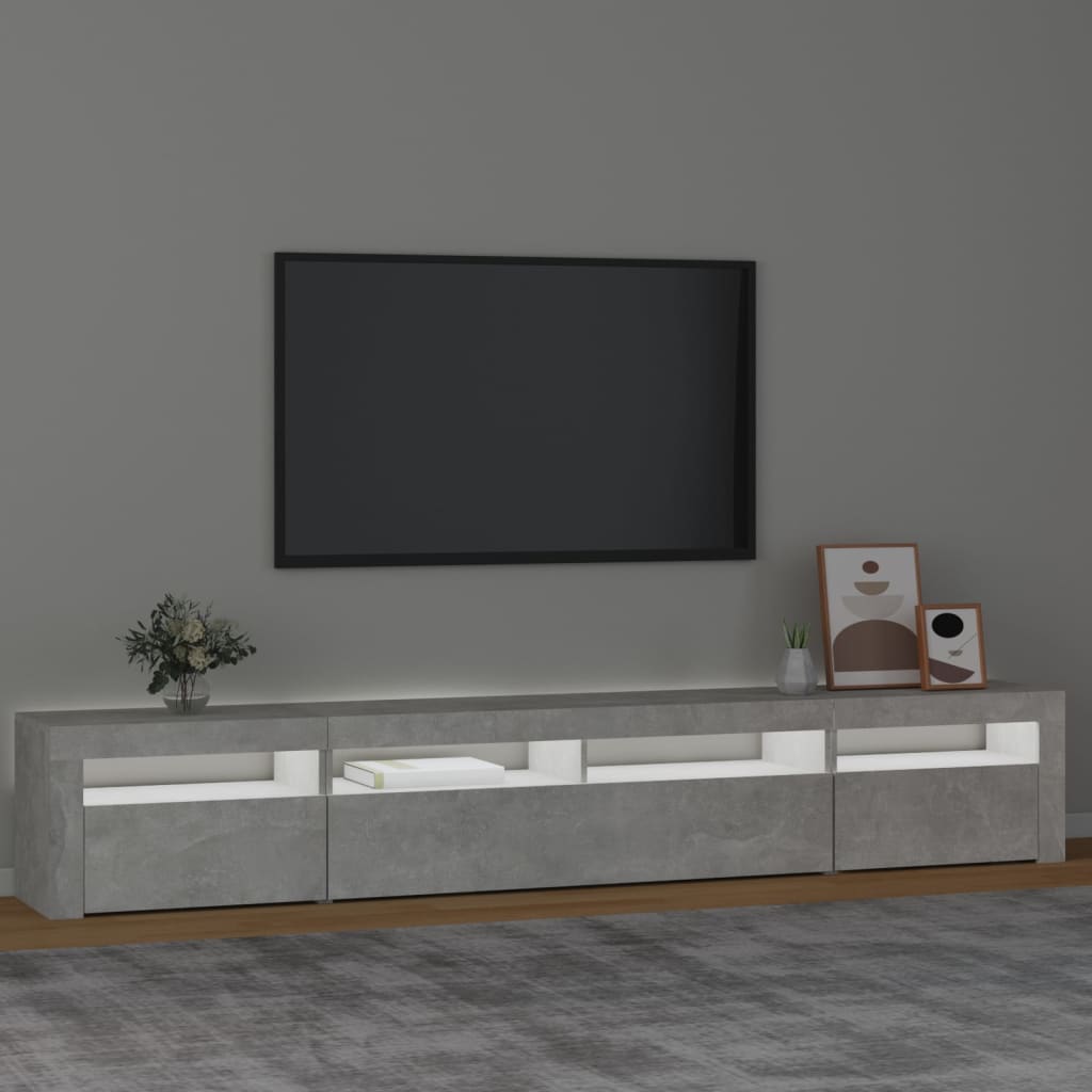 vidaXL Comodă TV cu lumini LED, gri beton, 240x35x40 cm vidaXL Comodă TV cu lumini LED, gri beton, 240x35x40 cm