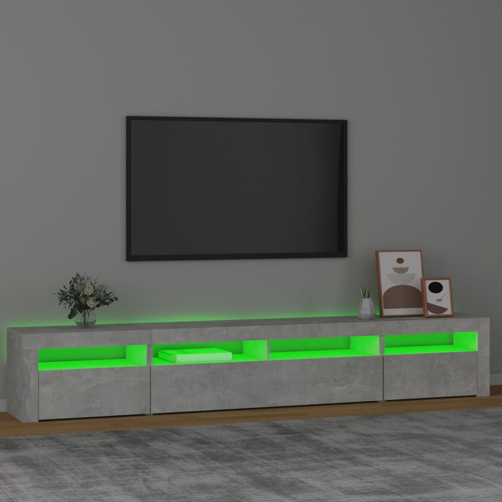vidaXL Comodă TV cu lumini LED, gri beton, 240x35x40 cm vidaXL Comodă TV cu lumini LED, gri beton, 240x35x40 cm