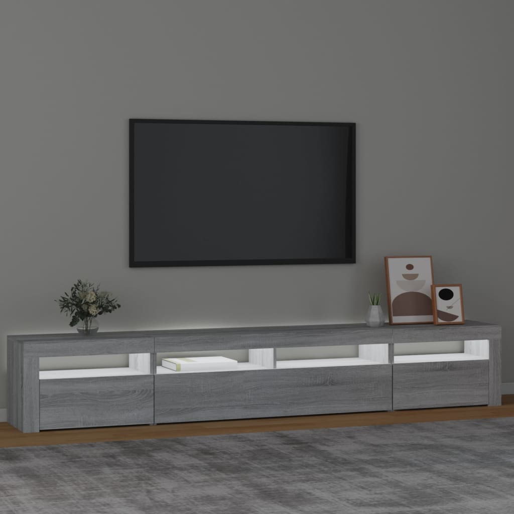 vidaXL Comodă TV cu lumini LED, gri sonoma, 240x35x40cm vidaXL Comodă TV cu lumini LED, gri sonoma, 240x35x40cm