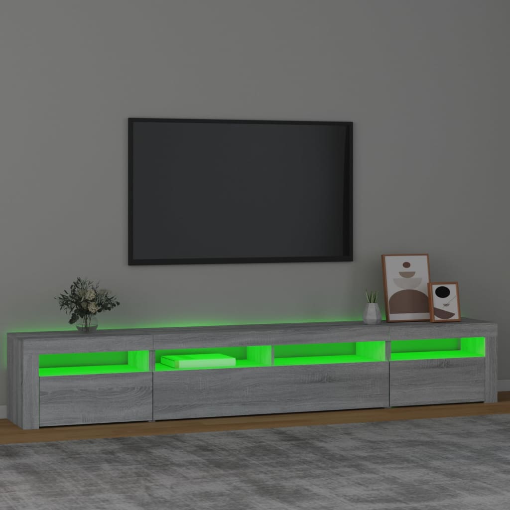 vidaXL Comodă TV cu lumini LED, gri sonoma, 240x35x40cm vidaXL Comodă TV cu lumini LED, gri sonoma, 240x35x40cm