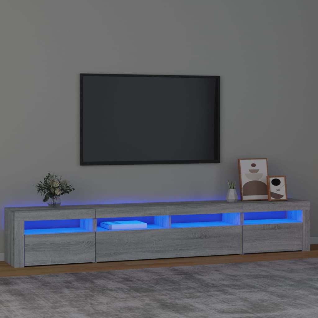vidaXL Comodă TV cu lumini LED, gri sonoma, 240x35x40cm vidaXL Comodă TV cu lumini LED, gri sonoma, 240x35x40cm