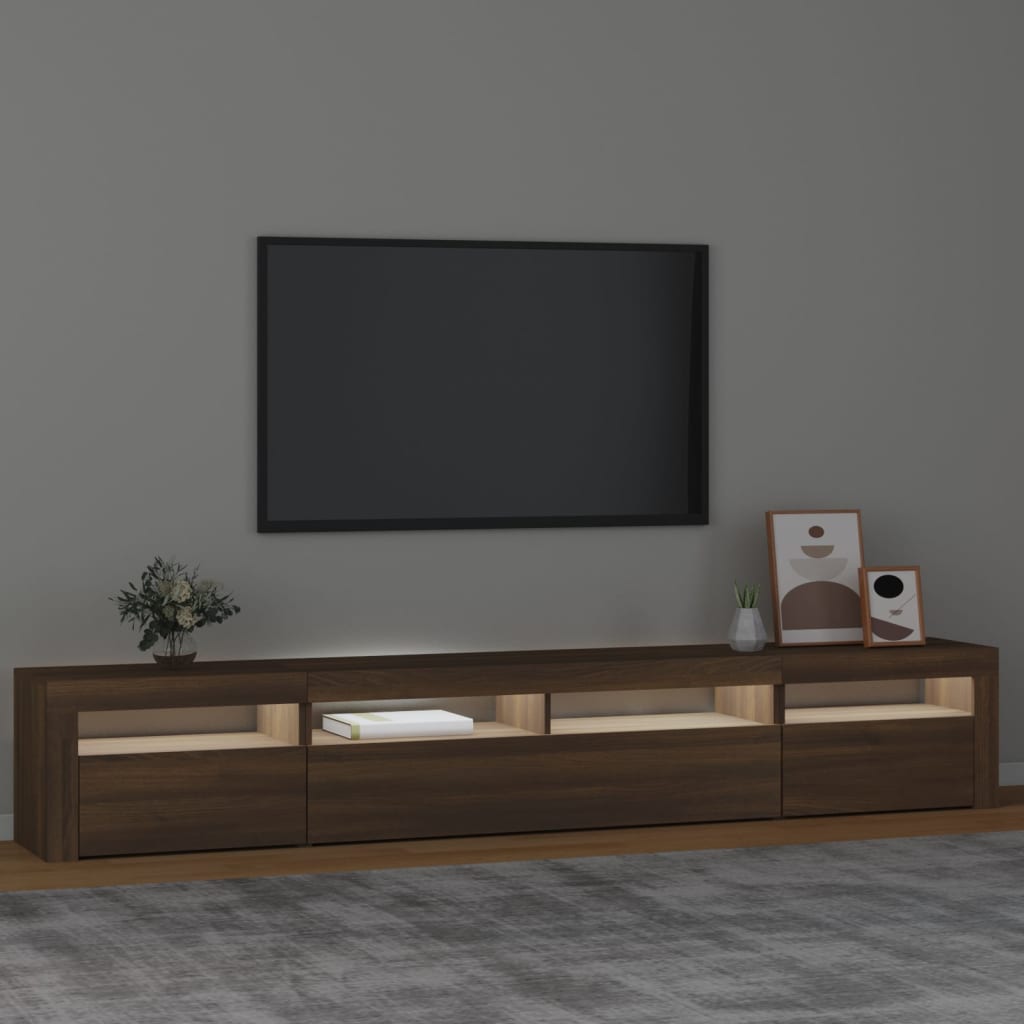 vidaXL Comodă TV cu lumini LED, stejar maro, 240x35x40 cm