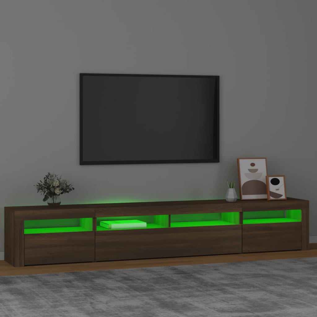 vidaXL Comodă TV cu lumini LED, stejar maro, 240x35x40 cm