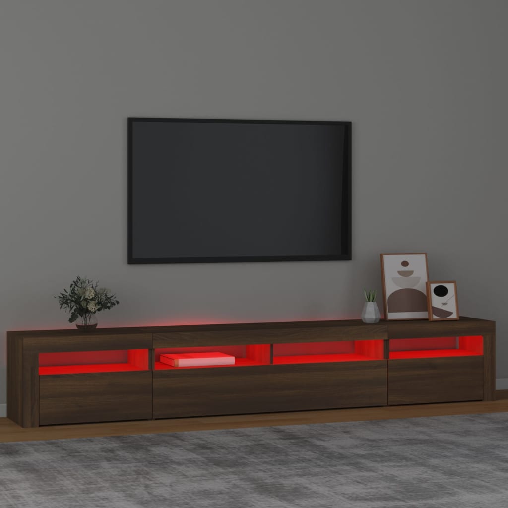 vidaXL Comodă TV cu lumini LED, stejar maro, 240x35x40 cm