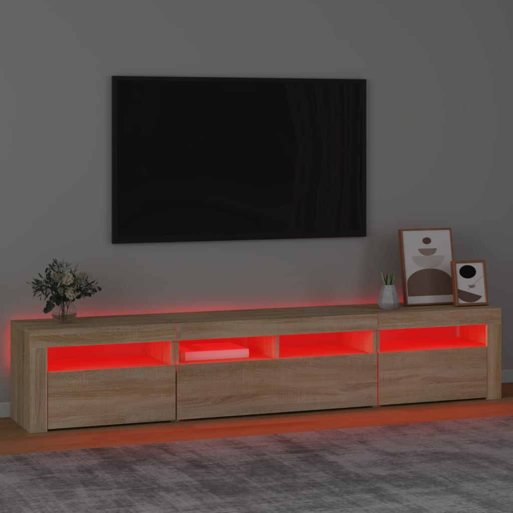 vidaXL Comodă TV cu lumini LED, stejar sonoma, 210x35x40 cm