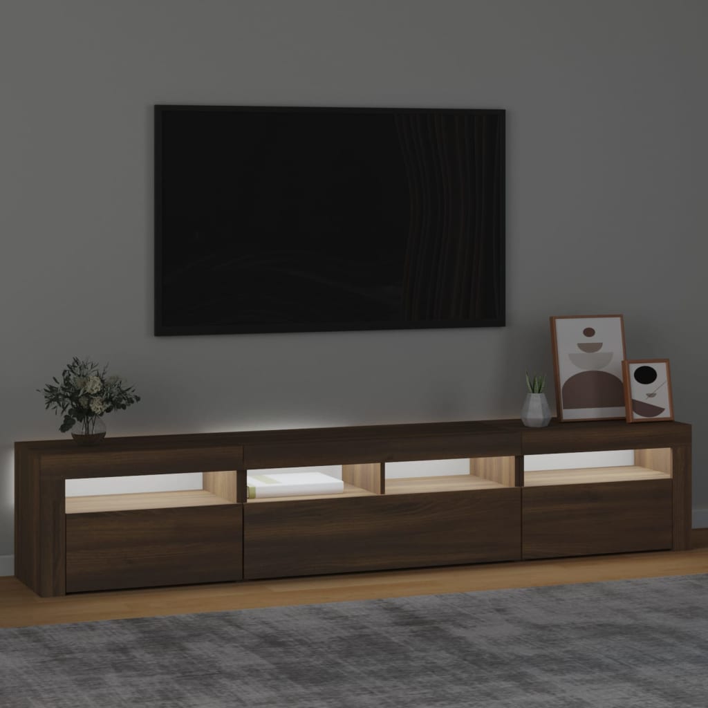 vidaXL Comodă TV cu lumini LED, stejar maro, 210x35x40 cm